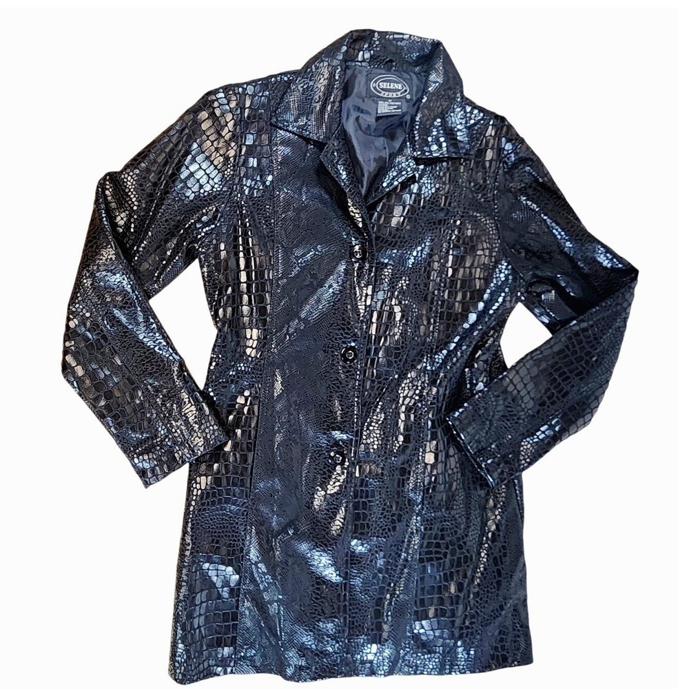 Selene Sport Faux Crocodile Leather Jacket Black Womens Size M
